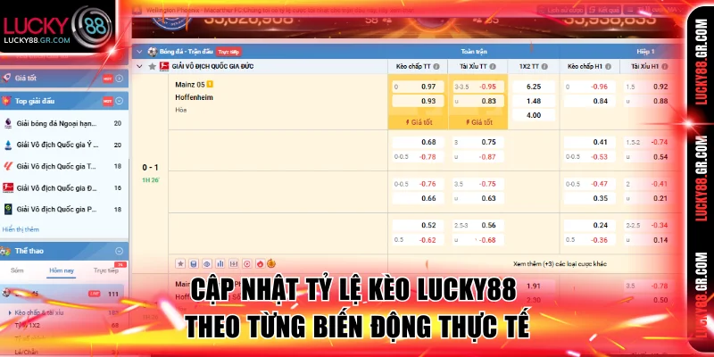 Cập nhật tỷ lệ kèo Lucky88 theo từng biến động thực tế.